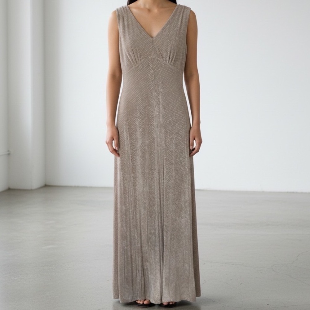 En Francais by Huey Waltzer Vintage Sparkle Jersey Knit Maxi Dress Gown size 8